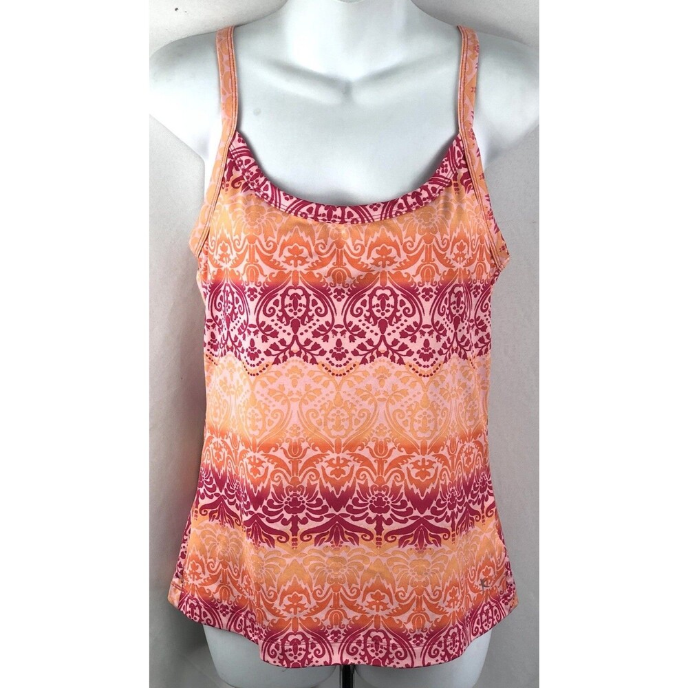 Vintage Sleeveless Halter Tank Top S Orange/Pink Geo Strappy boho Beach Summer
